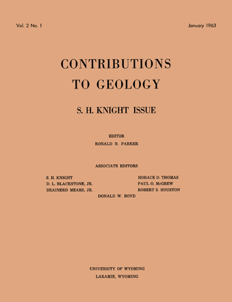 Contributions to Geology volume 2, number 1 cover